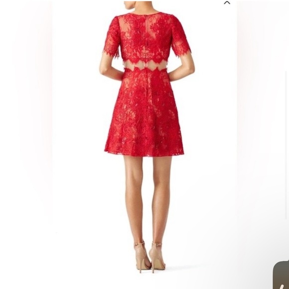 Marchesa Notte‎ Red Diane Mini Lace Dress Size 2 - Picture 2 of 7